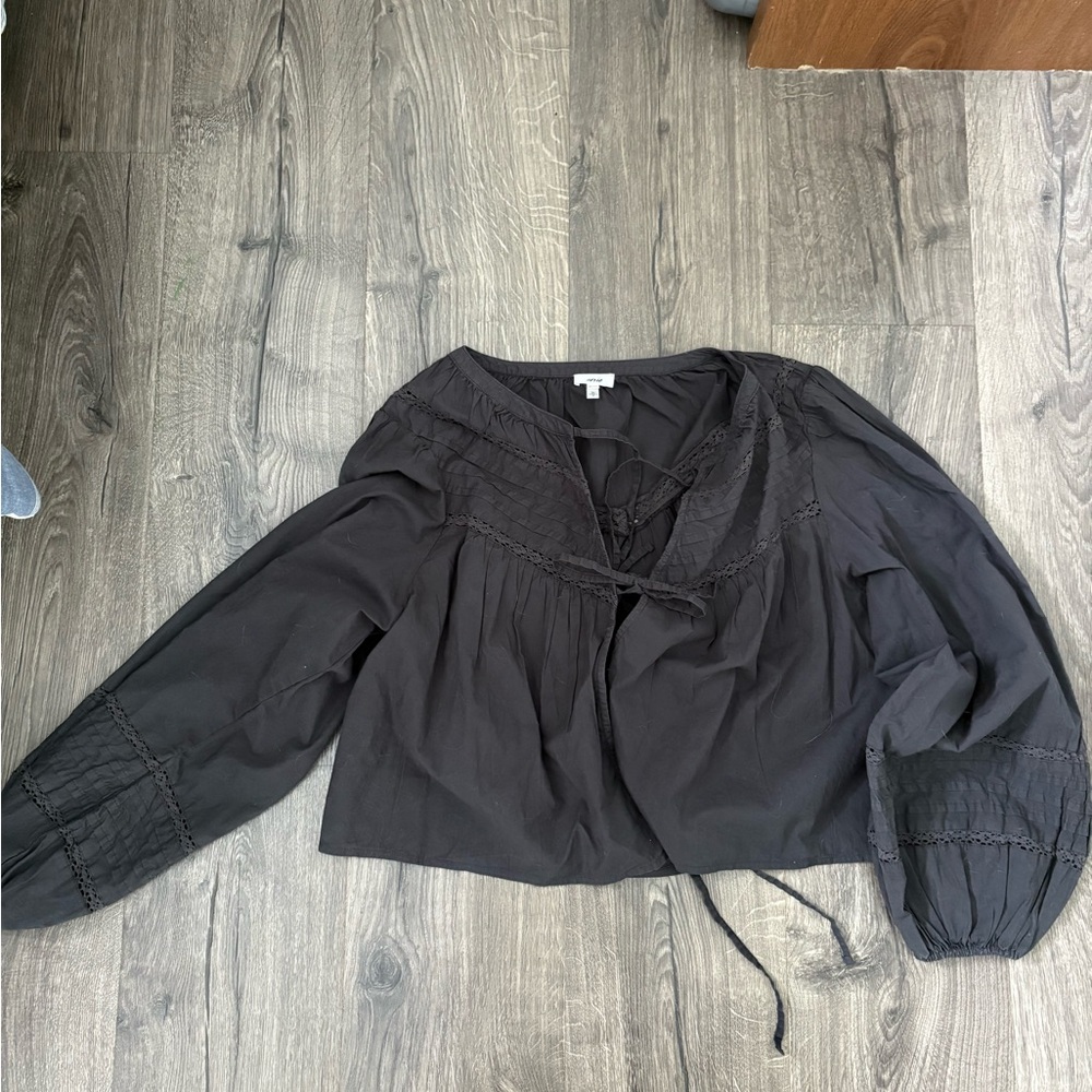 Aerie Black Blouse with Lace Details